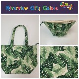 Large Tote Bag With Zip - Leaves on Cream Large Tote Bag With Zip - Leaves on Cream